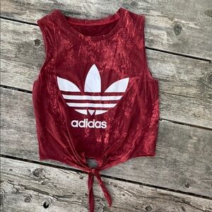 Adidas Red Tie-Front Tank Top Acid Wash Pattern Small Spring Summer Fit